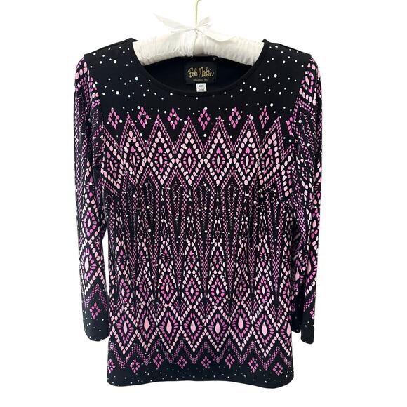 Bob Mackie Tops - BOB MACKIE | Wearable Art Black & Purple Geometric Print Knit Top | XXS